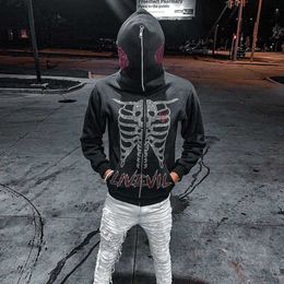 Heren Hoodies Sweatshirts Y2K Men Emo Streetwear Hoodie Zip Sweatshirts Fairy Grunge Pullover Oversized Diamond Skull Goth Jacket Tops Hoodies Kleding L0823