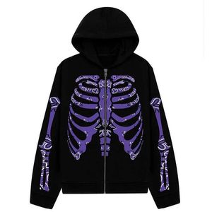 Heren Hoodies Sweatshirts Y2K Millennium Windhals Suter Esqueleto Nova Jaqueta de Crnio Manga Compida No Outono E Inverno 2023 H240425