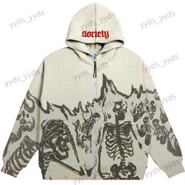Heren Hoodies Sweatshirts Y2K Vintage Gedrukt Hoodie Herfst/Winter High Street Rits Sweatshirt Met Capuchon Harajuku Gothic Street Sweater T231127