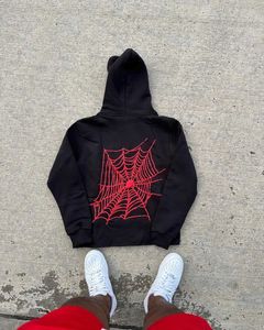 Sweats à capuche masculine Sweatshirts y2k entièrement réseau Black Casual Loose Inspirational Slogan Hoodie Dent Couple Spider Web Print Top Clothing Wholesale H240425
