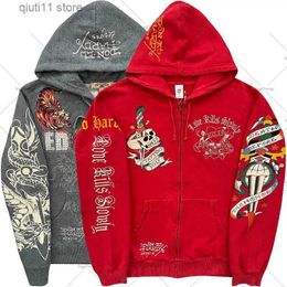 Heren Hoodies Sweatshirts Y2K Zip-up Hoodie Voor Heren Straat Casual Veelzijdige Harajuku Stijl Sweatshirt Hip Hop Gothic Rock Skull Bones Oversized Hoodie T231005