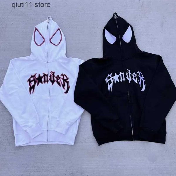 Sweats à capuche pour hommes Sweatshirts Y2K sweat à capuche zippé femmes streetwear goth Spider Print sweat à capuche surdimensionné sweat-shirt vêtements Vintage lâche Hip Hop Punk vêtements haut T231005