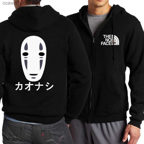 Sudaderas con capucha para hombres Sudaderas Y2K Sudadera con capucha con cremallera Spirited Away Impresión de patrones Ropa de gran tamaño negra 2023 Nuevo Punk Harajuku Ocio Sudadera con capucha más vendida T240110