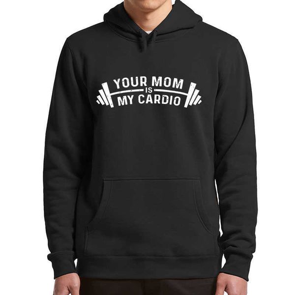 Sweats à capuche pour hommes Sweatshirts Votre maman est mon cardio Sweats à capuche drôles J'aime les mamans chaudes MILF Sarcastique Citation drôle Sweatshirts Gym Sports Vêtements pour hommes T221008