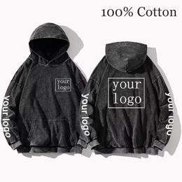 Sweats à capuche pour hommes Sweatshirts Votre propre conception Image de marque Personnalisé Imprimé Hommes Femmes DIY Sweats à capuche Vintage Wash Cotton Sweatshirt Casual Loose Y2K Vêtements 231116