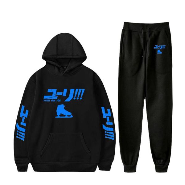 Sweats à capuche pour hommes Sweats Yuri On Ice Anime Deux Pièces Ensemble Sweatpant À Capuche À Manches Longues Femme Homme Costume 2022 Style Décontracté Harajuku Streetwea