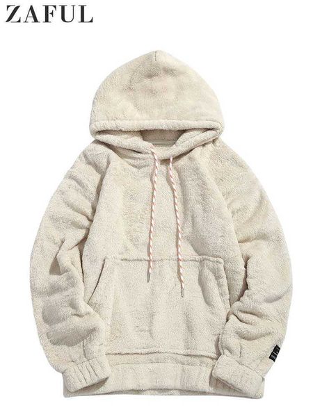 Sweats à capuche pour hommes Sweats ZAFUL Sweat à capuche solide pour homme avec poche Fluffy Automne Hiver Streetwear Hooded Basic Unisex Pull Sweats G221008