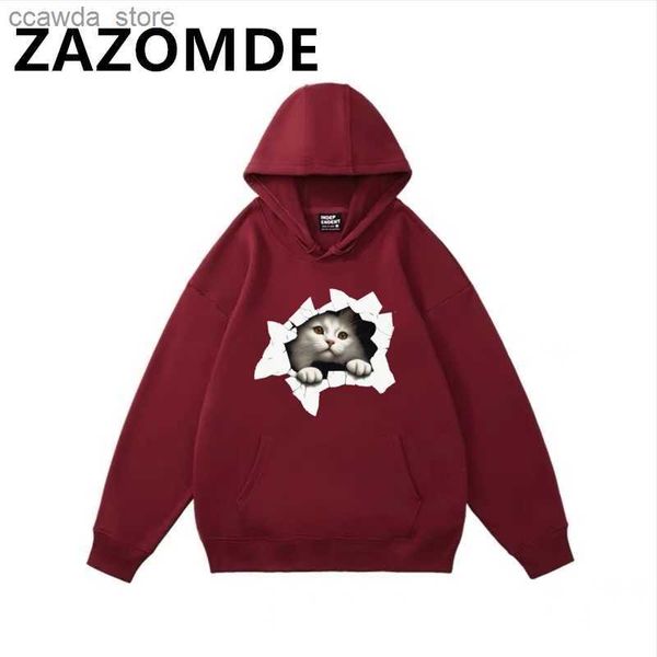 Sudaderas con capucha para hombre Sudaderas ZAZOMDE Nuevo lindo gato estampado con capucha con cordón sudadera con capucha Top Hombre Sudadera con capucha Otoño Invierno Hip Hop Streetwear Sudadera con capucha Hombres Q231226