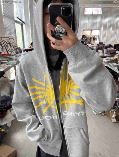 Sweats à capuche pour hommes Sweats à capuche zippés Années 2000 Vintage Grunge Shopping Center Gothique Veste Manteau Y2K Vintage Slim Fit Sweat Lettre Soleil Motif Graphique Z230804