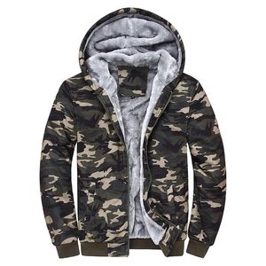 Sweat-shirt à capuche pour hommes, fermeture éclair, camouflage, poids lourd, hiver, polaire, doublure Sherpa, veste chaude, 231127