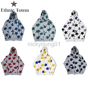 Heren Hoodies Sweatshirts Zip Up Y2K Mens Star Letter Print Vintage Grafische oversized Hooded Street Wear Harajuku Streetwear Y23