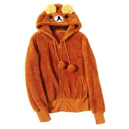 Sweats à capuche pour hommes Sweatshirts Zuolunouba 2024 Automne et hiver Doux mignon corail velours dames à capuche en peluche dessin animé ours oreille fermeture éclair décontracté fille manteau 231129