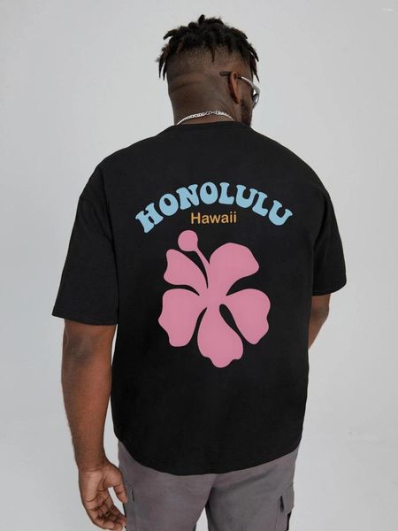 Camiseta de sudadera con capucha para hombres Mujeres Honolulu letra de manga rosa manga corta camiseta tops