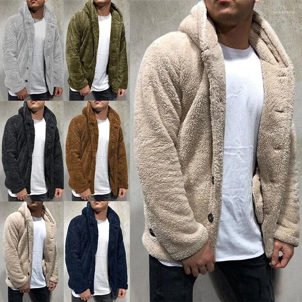 Sweat à capuche pour homme, manteau polaire, ours en peluche, Cardigan chaud d'hiver, mode, couleur unie, manches longues, bouton de poche