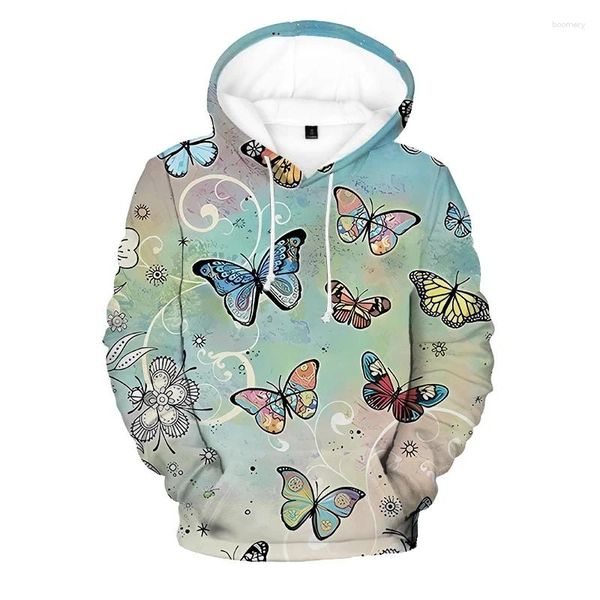 Sudaderas con Capucha para Hombre Temperamento Sudadera con Capucha de Color Caqui Mariposa Vintage Impreso en 3D Top de Manga Larga Hip Hop Suéter Informal Sudadera con Capucha cómoda Suelta Diaria