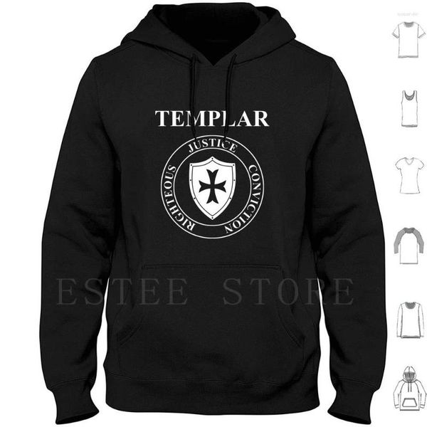 Sweats à capuche homme Templar Virtues Of The Knights Shield Long Sleeve Black Templars Mmorpg Rpg