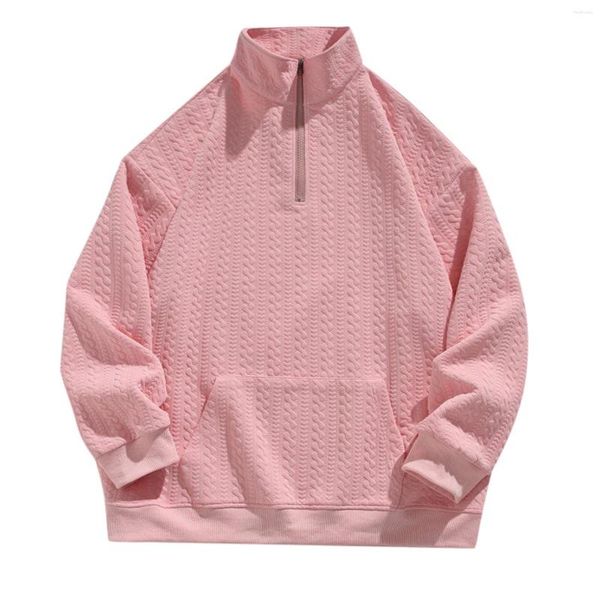 Sudaderas con capucha para hombre El amor de los hombres fuertes Color rosa Harajuku Patchwork 2023 Otoño Pullover Sudaderas casuales Ropa de cuello levantado