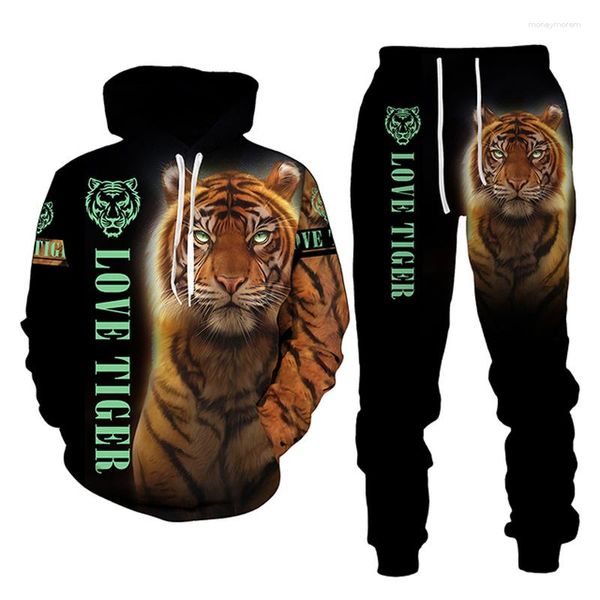 Sweats à capuche pour hommes Tiger Black Fashion 3D Imprimé Hommes Sweat Ensemble Pantalon Sportswear Survêtement Unisexe Vêtements Costume