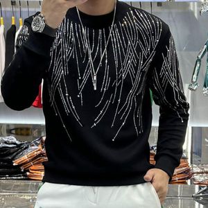 Heren Hoodies topkwaliteit Rhinestone Casual O-Neck T-shirt Homme Diamond Tassel T-shirt Men Korte mouw Streetwear pullover truishirt