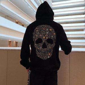 Sudaderas con capucha para hombre, Sudadera con capucha de marca de diamante hecha a mano con calavera holgada brillante de invierno de alta calidad, sudadera informal de envío rápido