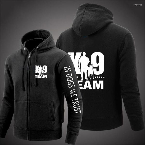 Sweats à capuche pour hommes TRAINER K9 Team Unit Malinois Hommes Printemps Et Automne Mode Imprimer Couleur Unie Pull À Fermeture Éclair Manteau Décontracté Haut Polyvalent