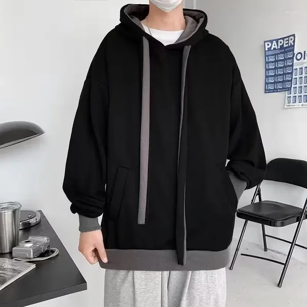 Sweats à capuche pour hommes Pull à capuche à la mode pour hommes Contraste Couleur Long Cordon Street Hip Hop Baggy Sweat à capuche Chemise Vêtements de marque