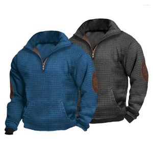 Hoods Hoodies Trendy Men Sweatshirt Casual ritssluiting met afslag Kraagpatch Pocket Pocket Long Sleeve middelste lengte Top voor de herfst