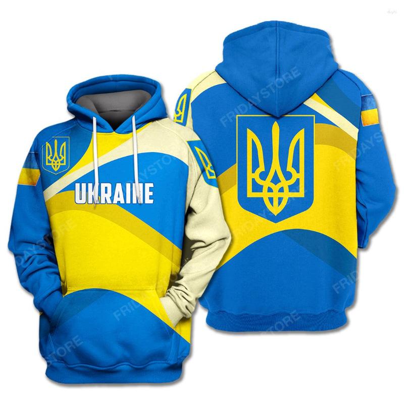 Herrtröjor ukrainska t-shirt ukraina flagga märke blå gul hoodie dragkedja män kläder