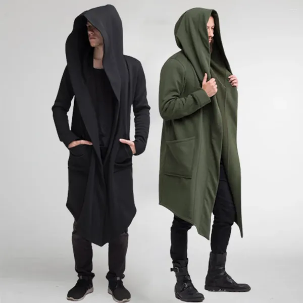 Sweats à capuche pour hommes unisexe décontracté cardigan à capuche longue cape manteaux hommes femmes solide lâche trench-coat vintage steampunk manteau sweat-shirt