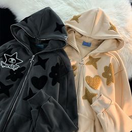 Sudaderas con capucha para hombre, Sudadera con capucha bordada Y2K Unisex, vestido de calle con cremallera Preppy Harajuku de otoño, moda informal para parejas grandes para mujer
