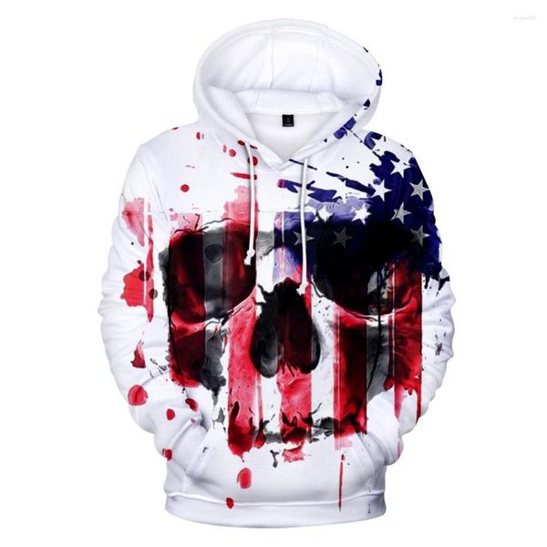 Sweats à capuche pour hommes USA pour hommes Sweat à capuche United States America Jour de l'Indépendance Sweat à capuche pour hommes Drapeau national Tops Manteaux Skull Print