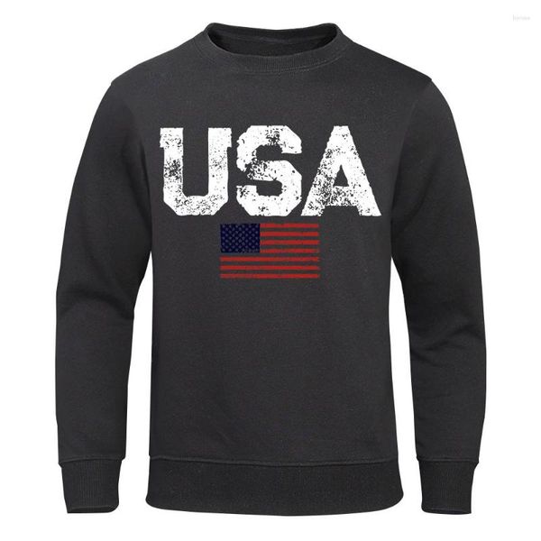 Sudaderas con capucha para hombre Letras de EE. UU. Bandera americana Estrellas y rayas Moda para hombre Cuello redondo Sudadera con capucha Otoño Ropa suelta Sudaderas masculinas de lana