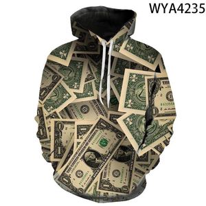 Sweat à capuche masculine USD Dollar Bills Money Men Femmes Childre