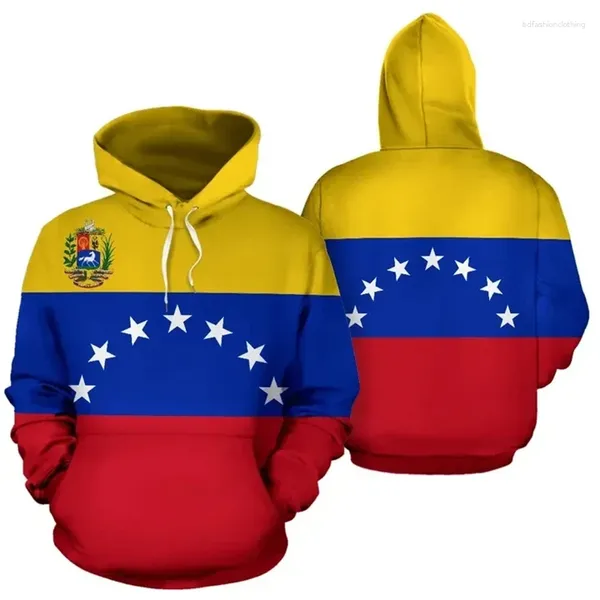 Sweat à capuche masculin Venezuela Flag national emblème Sweatshirts graphiques Sports de mode 3D Imprimé pour les hommes de survêtement décontracté.