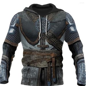 Sudaderas con capucha para hombre, sudadera con estampado 3d de armadura vikinga, sudadera Harajuku a la moda, chaqueta informal de manga larga, Tops de calle