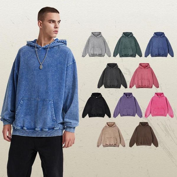 Sudaderas con capucha para hombre Batik vintage lavado 420 g / m2 algodón para hombres unisex color sólido en blanco tela pesada suelta hip hop sudaderas con capucha Y2k