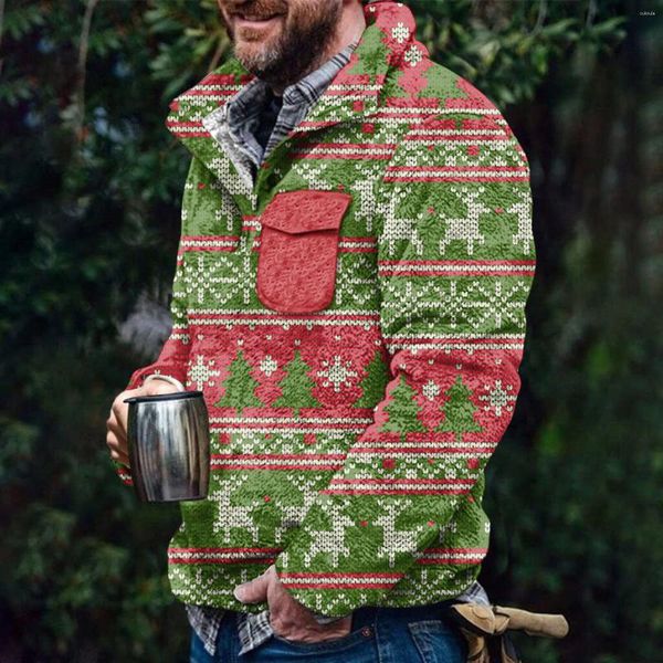 Sweats à capuche pour hommes Vintage Noël graphique vêtements d'extérieur poche hiver chaud polaire veste manteau coupe-vent col montant décontracté Sudaderas