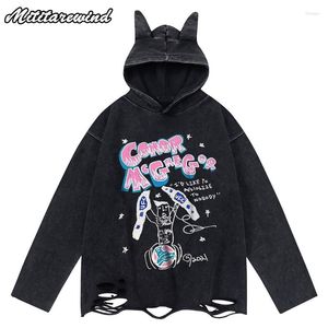 Heren Hoodies Vintage Cut Ripped Design Hip Hop Streetwear Y2k Style Jeugdkleding High Street Paar Sweaters Chinese Chic