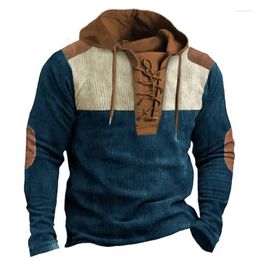 Männer Hoodies Vintage Kordelzug Spitze-up Herren Sweatshirt 2024 Frühling Langarm Cord Patchwork Hoodie Streetwear Männer Mode Tops