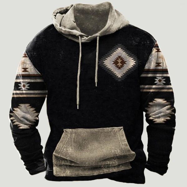 Sudaderas con capucha Vintage para hombre, ropa de invierno holgada, informal, disfraz de vaquero occidental americano, sudadera para hombre, ropa de calle de gran tamaño