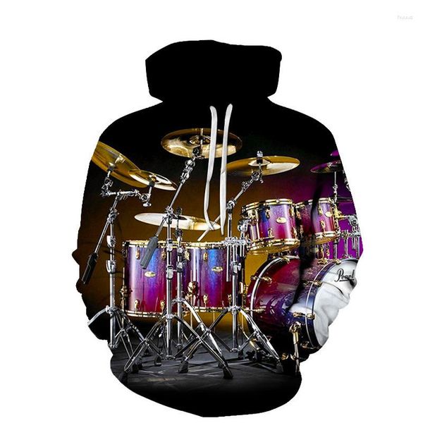 Sweats à capuche pour hommes Vintage Hommes Printemps Automne Musique Artiste 3D Guitare Style Graphique Pulls Personnalité Femmes Casual Drum Kit Manteau Tops