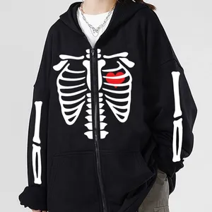 Heren Hoodies Vintage Skeleton Print Rits Sweatshirt Y2K Gothic Bone Grafisch Unisex Zip Up Hoodie Herfst Streetwear Harajuku Dames Hoody