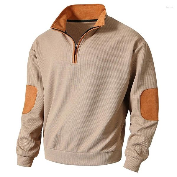 Sudaderas con capucha para hombre Waffle Patchwork Sudadera para hombre 2024 Primavera Casual Solapa Zip-up Jersey suelto Hombres Tops Contraste Color Moda Sudaderas