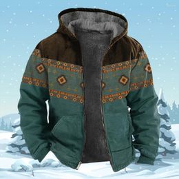 Sudaderas con capucha para hombre Sudadera con capucha cálida Vintage Fleece Invierno con cremallera Hombres Azteca Tribal Gráficos Sudadera Parka Chaquetas Ropa Ropa de abrigo Calle