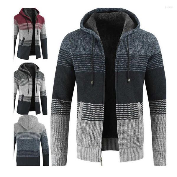 Sweats à capuche pour hommes pull tricoté chaud pull d'hiver cardigan zip laine épais hommes veste taille M-3XL