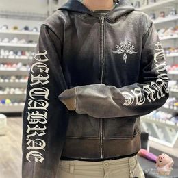 Heren Hoodies gewassen Cardigan Vertabrae Tattoo Zip Up Hoodie Men Women Women Fashion Vintage Oversize Hooded Harajuku