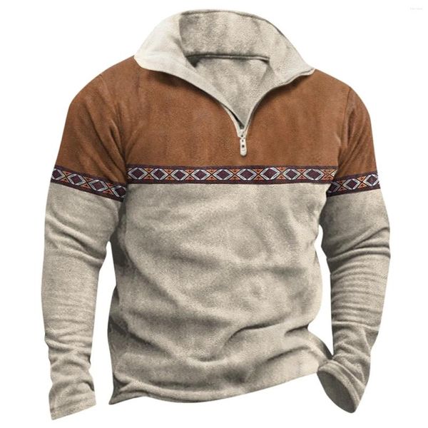 Sudaderas con capucha para hombre, Jersey étnico occidental, Sudadera ligera Harajuku, Sudadera Retro para hombre, Polo de manga larga con solapa y cremallera de un cuarto