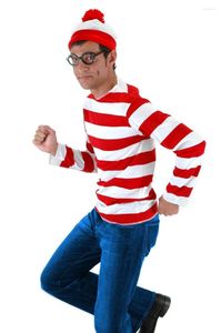 Sudaderas con capucha para hombre Where's Waldo Now Red White Stripes Shirt Hat Gafas Cosplay Hoodie Adultos Hombres Halloween