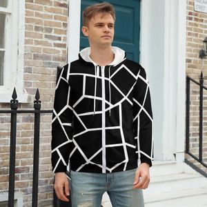 Heren Hoodies witte Noordse lijnen mozaïek geometrische warme polyester hoodie mooie ritssluiting voor man oversized