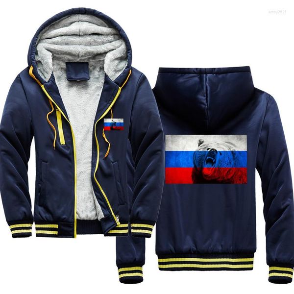 Sudaderas con capucha de camuflaje de invierno para hombre, chaquetas de marca con estampado de bandera rusa de oso Animal para hombre, ropa de calle informal con estilo